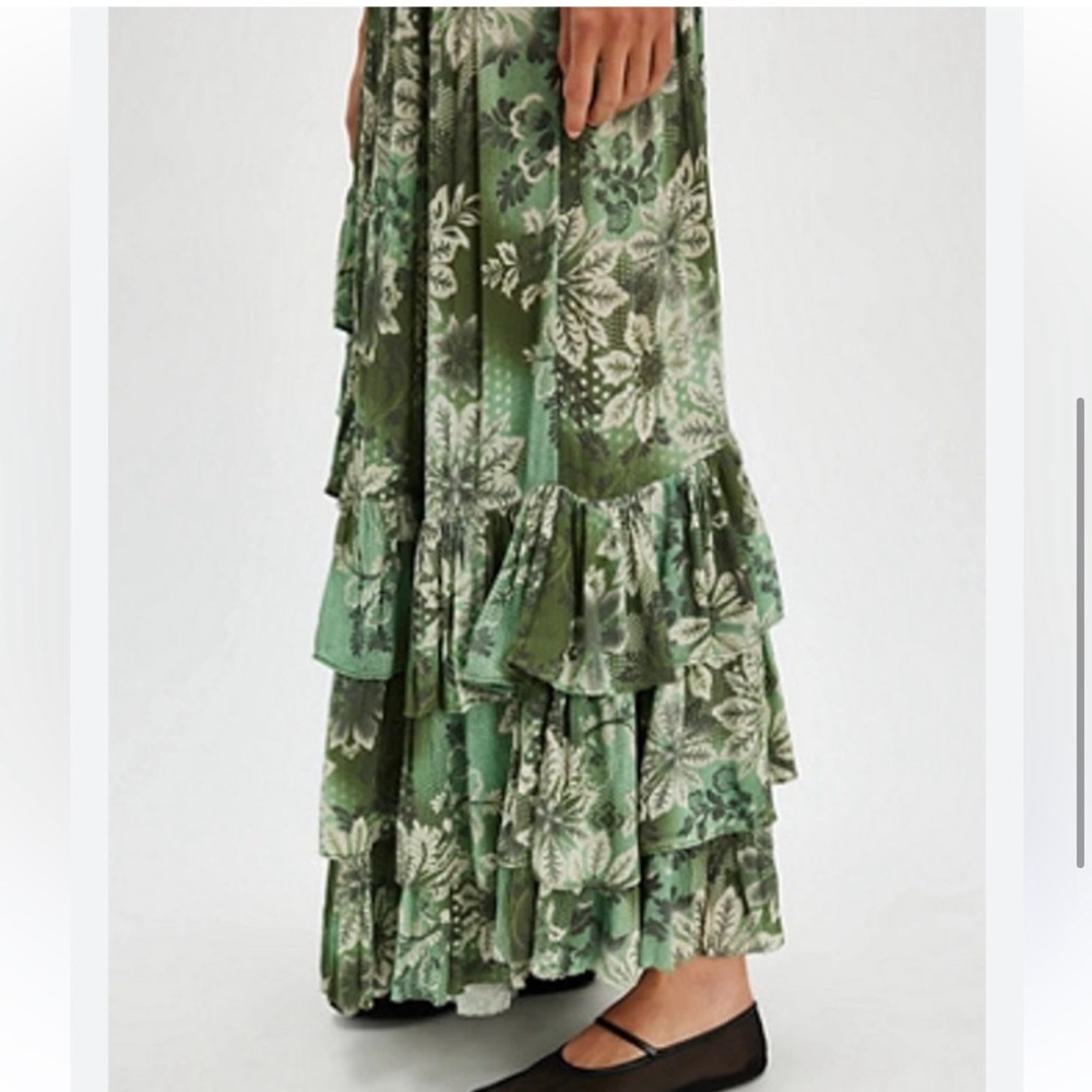 Free People Green Floral Tiered Maxi Skirt - Picture 4 of 8